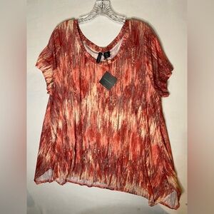 Cynthia Rowley Red and Orange Short Sleeve Top